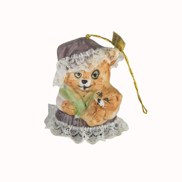 Caring Critter Chimer Bisque Porcelain Mother Cat Holding Baby Christmas Ornamen - Picture 2 of 6